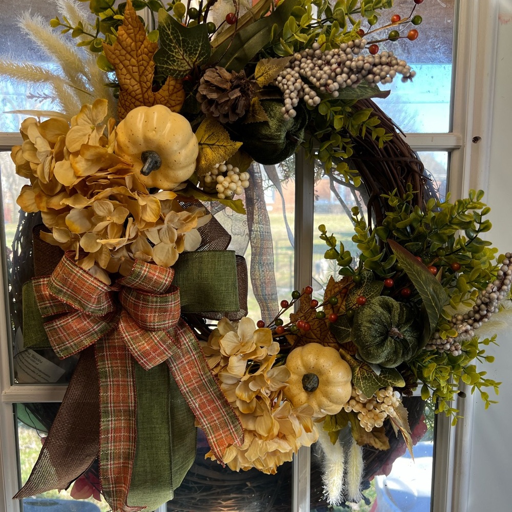 Orange and Green Holiday Wreath with Lush Greenery